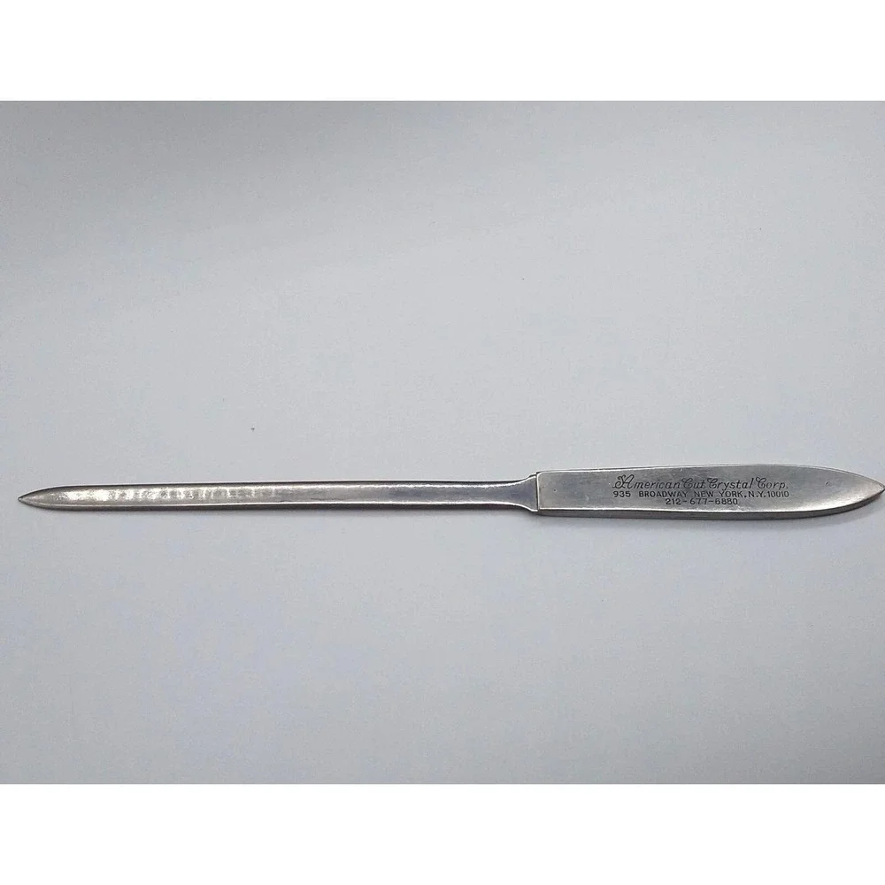 Vintage Stainless Steel Letter Opener American Cut Crystal Corp NY. 10.25